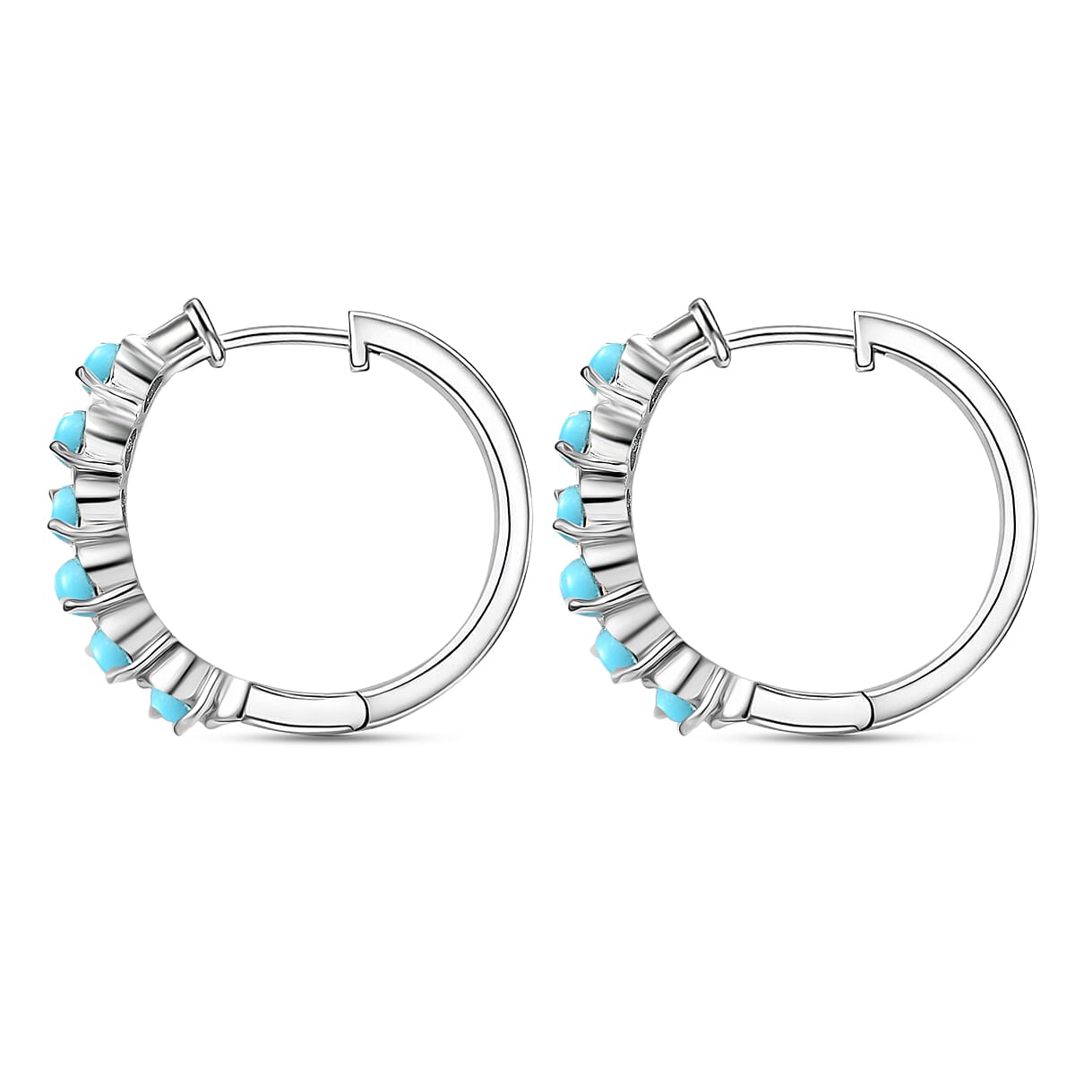 EverTrue Premium Sleeping Beauty Turquoise and Ethiopian Welo Opal 2.30 ctw Set of 2 Hoop Earrings in Platinum Bond image number 5