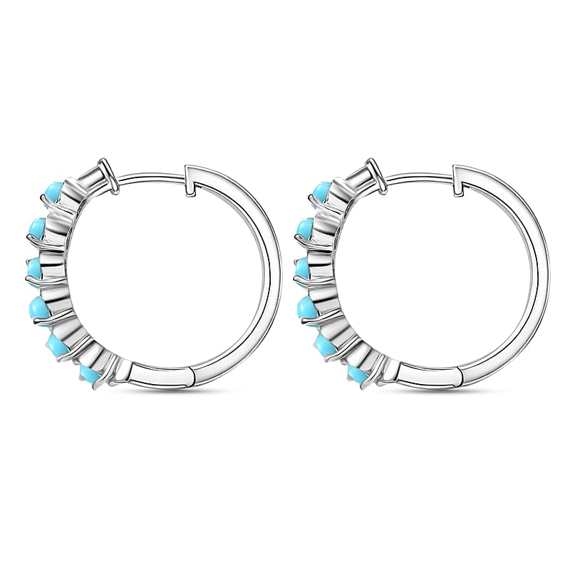 EverTrue Premium Sleeping Beauty Turquoise and Ethiopian Welo Opal 2.30 ctw Set of 2 Hoop Earrings in Platinum Bond