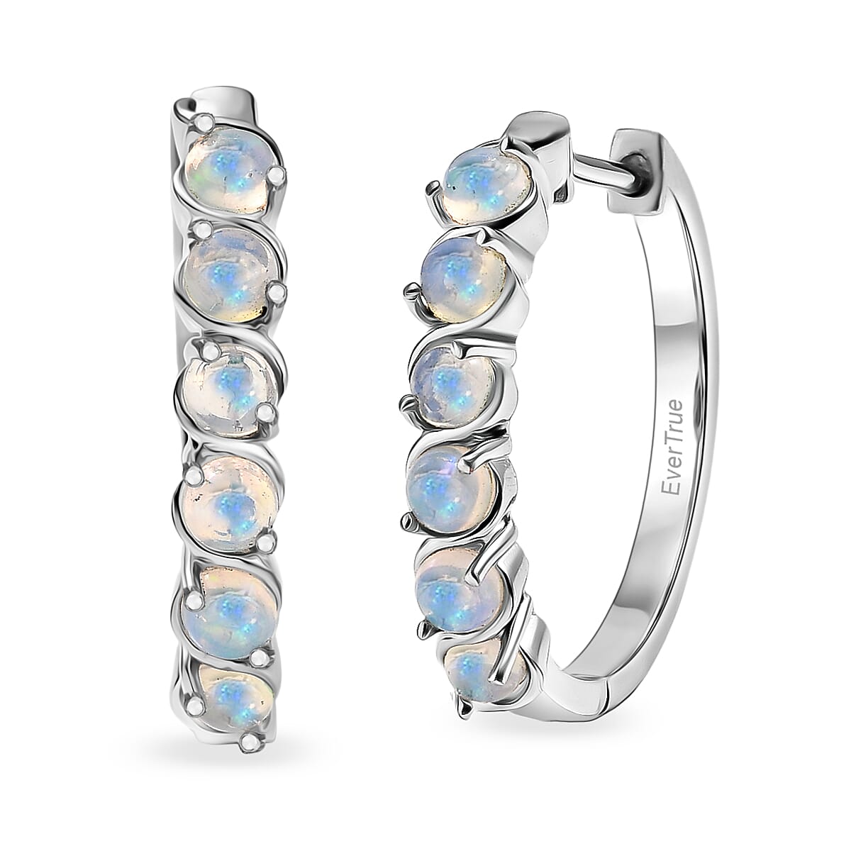 EverTrue Premium Sleeping Beauty Turquoise and Ethiopian Welo Opal 2.30 ctw Set of 2 Hoop Earrings in Platinum Bond image number 6