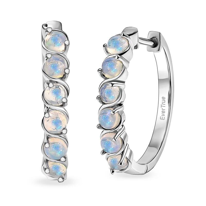 EverTrue Premium Sleeping Beauty Turquoise and Ethiopian Welo Opal 2.30 ctw Set of 2 Hoop Earrings in Platinum Bond