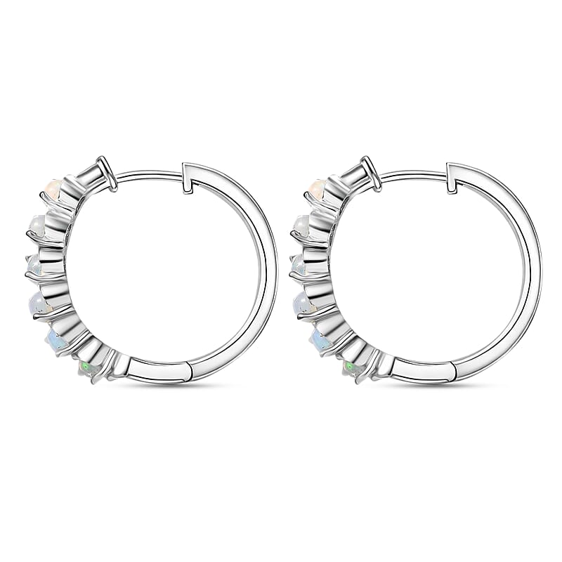 EverTrue Premium Sleeping Beauty Turquoise and Ethiopian Welo Opal 2.30 ctw Set of 2 Hoop Earrings in Platinum Bond