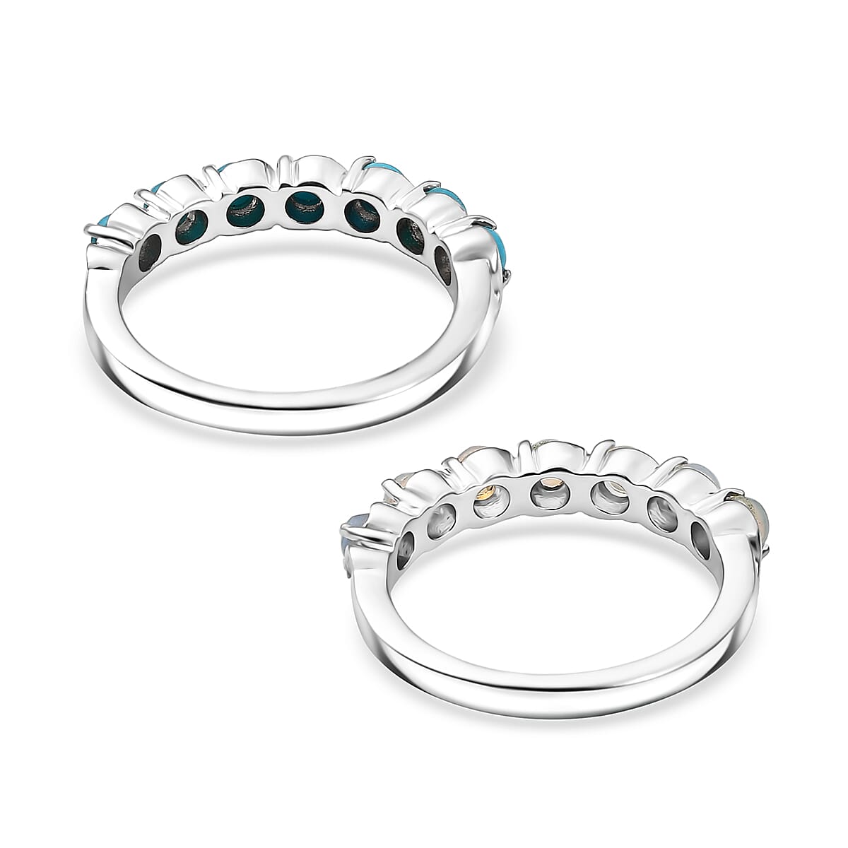 EverTrue Premium Sleeping Beauty Turquoise and Ethiopian Welo Opal 1.30 ctw Set of 2 Ring in Platinum Bond (Size 6.0) image number 4