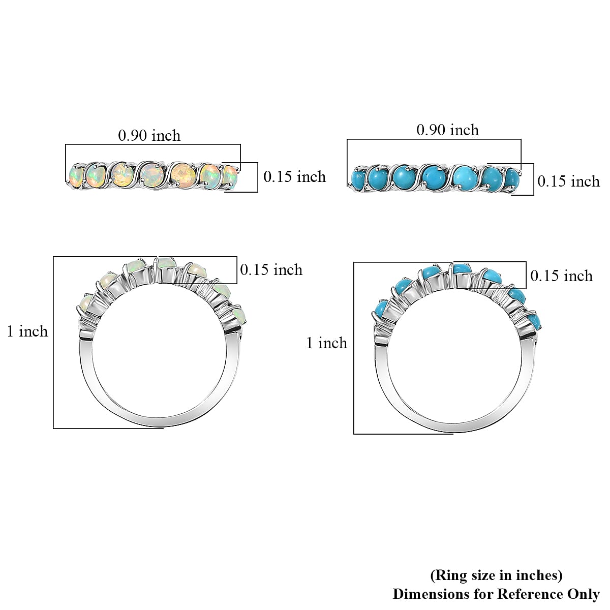 EverTrue Premium Sleeping Beauty Turquoise and Ethiopian Welo Opal 1.30 ctw Set of 2 Ring in Platinum Bond (Size 6.0) image number 5