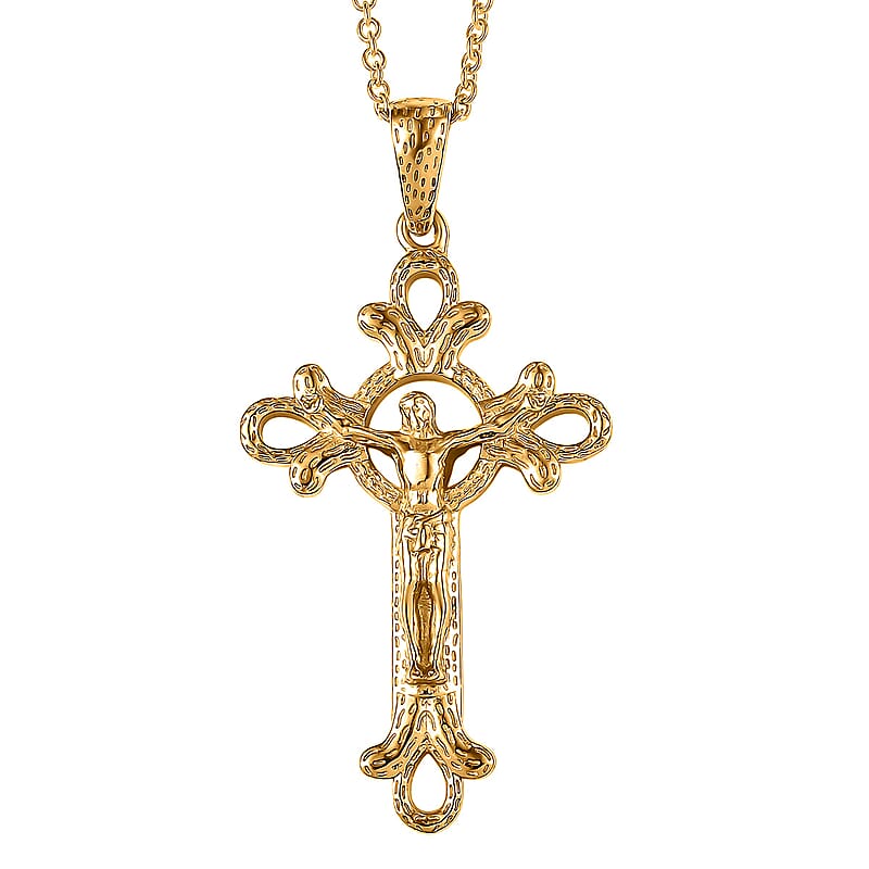 EverTrue Bronzella Collection Cross Pendant in 18K YG Plated Bronze with ION Plated YG Stainless Steel Necklace (20 Inches)