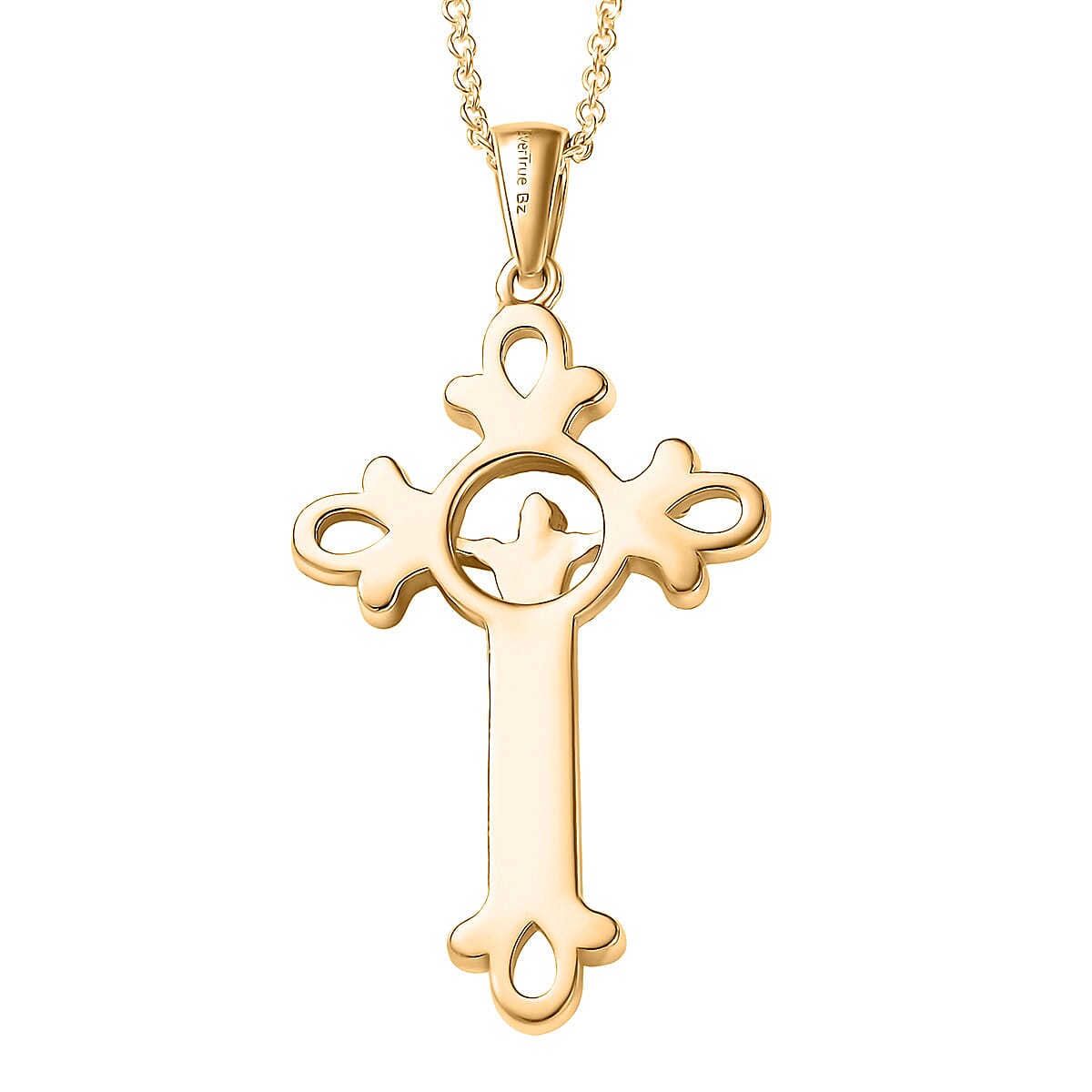 EverTrue Bronzella Collection Faith Line Cross Pendant in 18K YG Plated Bronze with ION Plated YG Stainless Steel Necklace (20 Inches) image number 4