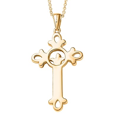 EverTrue Bronzella Collection Cross Pendant in 18K YG Plated Bronze with ION Plated YG Stainless Steel Necklace (20 Inches)