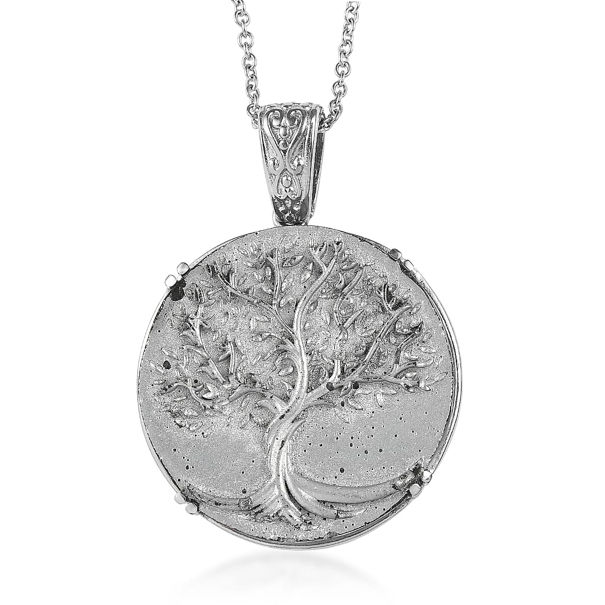 EverTrue Matrix Silver Shungite 25.00 ctw Pendant Necklace in Stainless Steel 20 Inches 