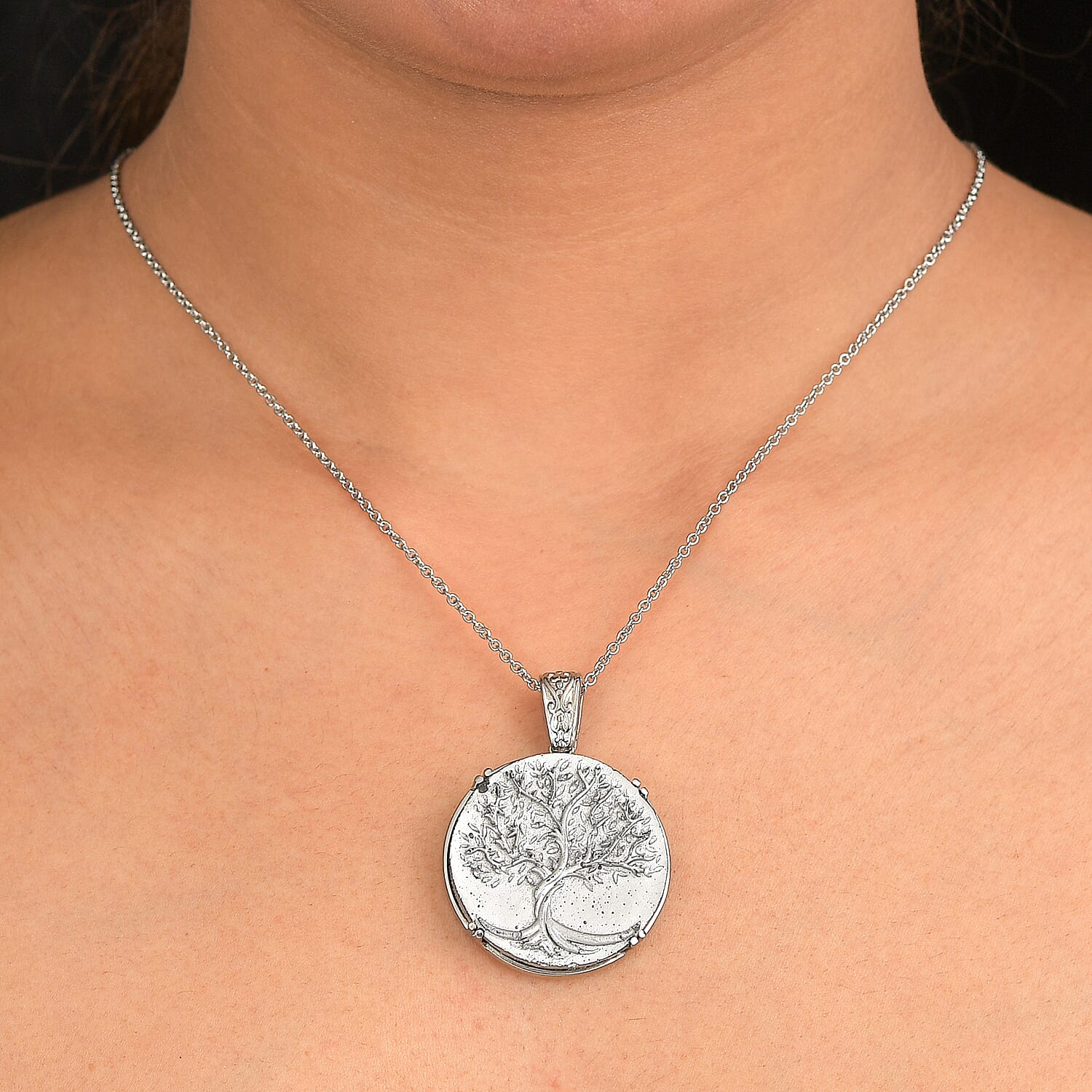 EverTrue Matrix Silver Shungite 25.00 ctw Pendant Necklace in Stainless Steel 20 Inches 