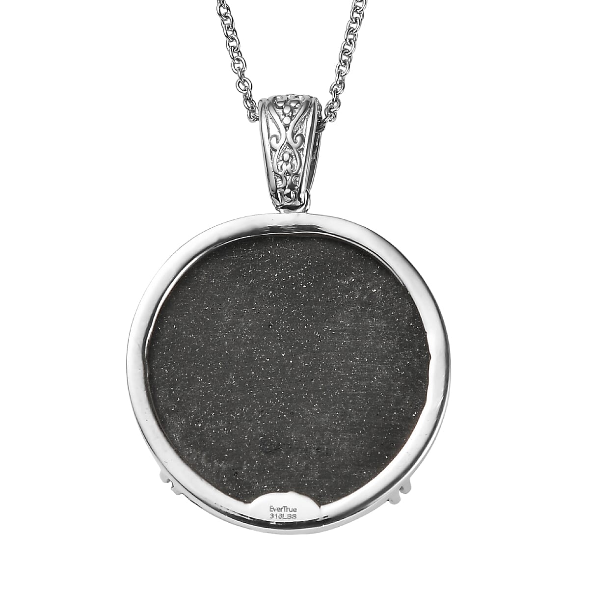 EverTrue Matrix Silver Shungite 25.00 ctw Pendant Necklace in Stainless Steel 20 Inches  image number 4