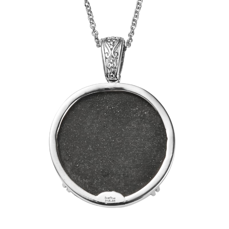 EverTrue Matrix Silver Shungite 25.00 ctw Pendant Necklace in Stainless Steel 20 Inches 