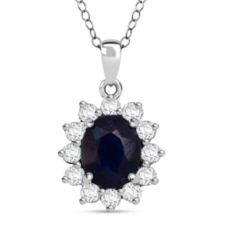 D'Joy Masoala Sapphire (D) and Zircon 6.52 ctw Pendant Necklace in Rhodium Over Sterling Silver 20 Inches