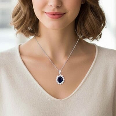 D'Joy Masoala Sapphire (D) and Zircon 6.52 ctw Pendant Necklace in Rhodium Over Sterling Silver 20 Inches