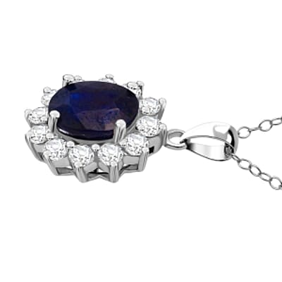 D'Joy Masoala Sapphire (D) and Zircon 6.52 ctw Pendant Necklace in Rhodium Over Sterling Silver 20 Inches