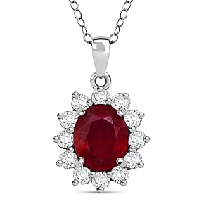 D'Joy Niassa Ruby (FF) and White Zircon 7.00 ctw Pendant Necklace (20 Inches) in Rhodium Over Sterling Silver