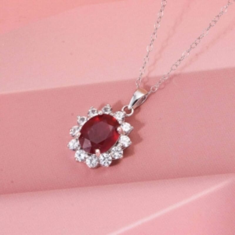D'Joy Niassa Ruby (FF) and White Zircon 7.00 ctw Pendant Necklace (20 Inches) in Rhodium Over Sterling Silver