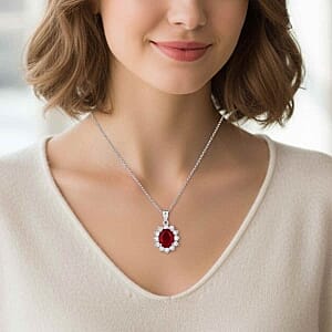 D'Joy Niassa Ruby (FF) and White Zircon 7.00 ctw Pendant Necklace (20 Inches) in Rhodium Over Sterling Silver