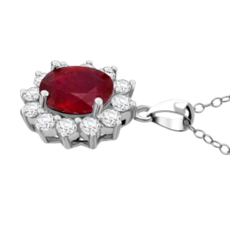D'Joy Niassa Ruby (FF) and White Zircon 7.00 ctw Pendant Necklace (20 Inches) in Rhodium Over Sterling Silver