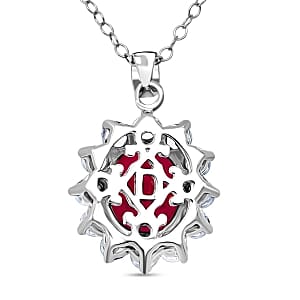D'Joy Niassa Ruby (FF) and White Zircon 7.00 ctw Pendant Necklace (20 Inches) in Rhodium Over Sterling Silver