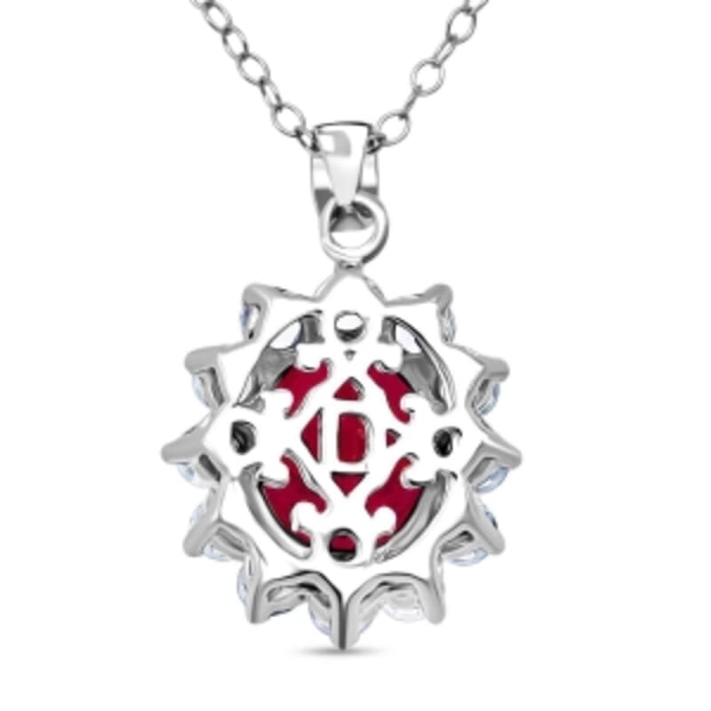 D'Joy Niassa Ruby (FF) and White Zircon 7.00 ctw Pendant Necklace (20 Inches) in Rhodium Over Sterling Silver