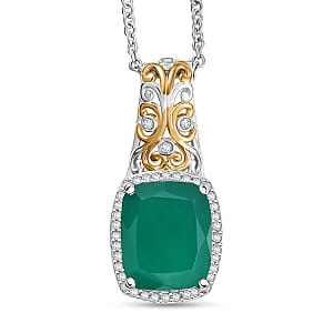 EverTrue Verde Onyx and White Zircon 5.40 ctw Garden Vine Pendant in 18K YG Plated and Platinum Bond with Stainless Steel Necklace 20 Inches