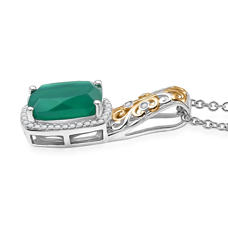 EverTrue Verde Onyx and White Zircon 5.40 ctw Garden Vine Pendant in 18K YG Plated and Platinum Bond with Stainless Steel Necklace 20 Inches