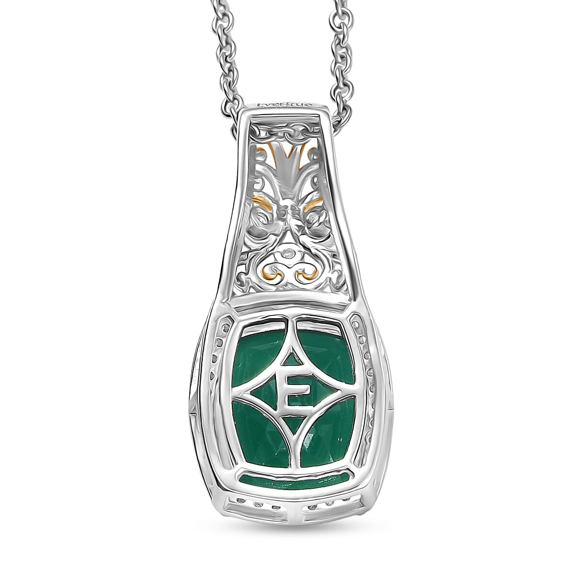 EverTrue Verde Onyx and White Zircon 5.40 ctw Garden Vine Pendant in 18K YG Plated and Platinum Bond with Stainless Steel Necklace 20 Inches