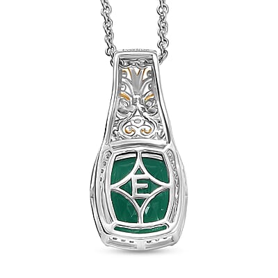 EverTrue Verde Onyx and White Zircon 5.40 ctw Garden Vine Pendant in 18K YG Plated and Platinum Bond with Stainless Steel Necklace 20 Inches