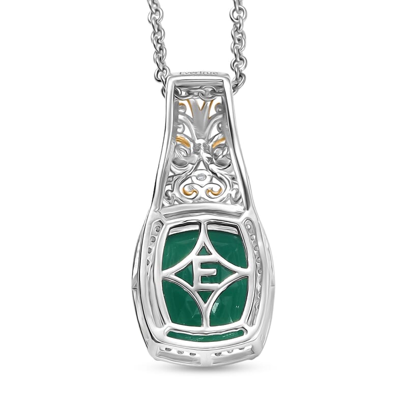 EverTrue Verde Onyx and White Zircon 5.40 ctw Garden Vine Pendant in 18K YG Plated and Platinum Bond with Stainless Steel Necklace 20 Inches