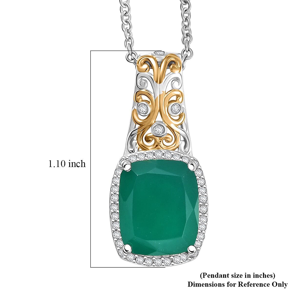 EverTrue Verde Onyx and White Zircon 5.40 ctw Garden Vine Pendant in 18K YG Plated and Platinum Bond with Stainless Steel Necklace 20 Inches image number 6