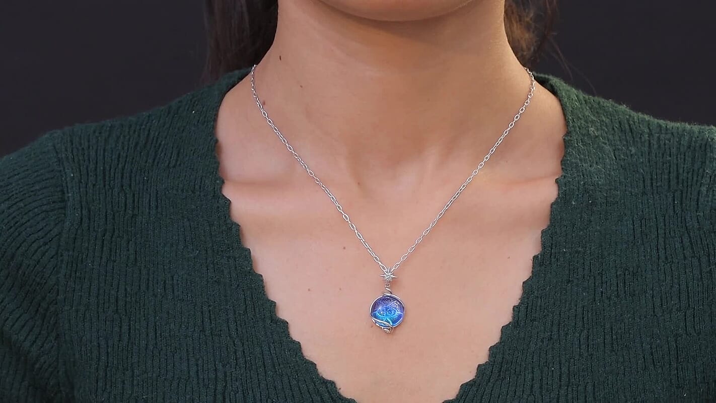 GP Celestial Dream Special Murano Style, White Zircon Pendant Necklace in Rhodium Over Sterling Silver 0.10 ctw (20 Inches) (Del. in 12-15 Days)