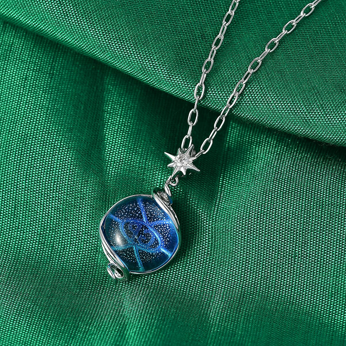GP Celestial Dream Special Murano Style and White Zircon 0.10 ctw Pendant Necklace in Rhodium Over Sterling Silver 20 Inches (Del. in 12-15 Days)  image number 1