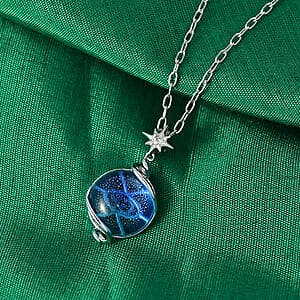 GP Celestial Dream Special Murano Style, White Zircon Pendant Necklace in Rhodium Over Sterling Silver 0.10 ctw (20 Inches) (Del. in 12-15 Days)