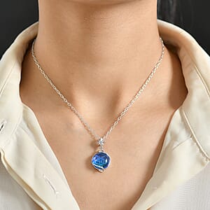 GP Celestial Dream Special Murano Style, White Zircon Pendant Necklace in Rhodium Over Sterling Silver 0.10 ctw (20 Inches) (Del. in 12-15 Days)