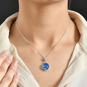 GP Celestial Dream Special Murano Style, White Zircon Pendant Necklace in Rhodium Over Sterling Silver 0.10 ctw (20 Inches) (Del. in 12-15 Days)