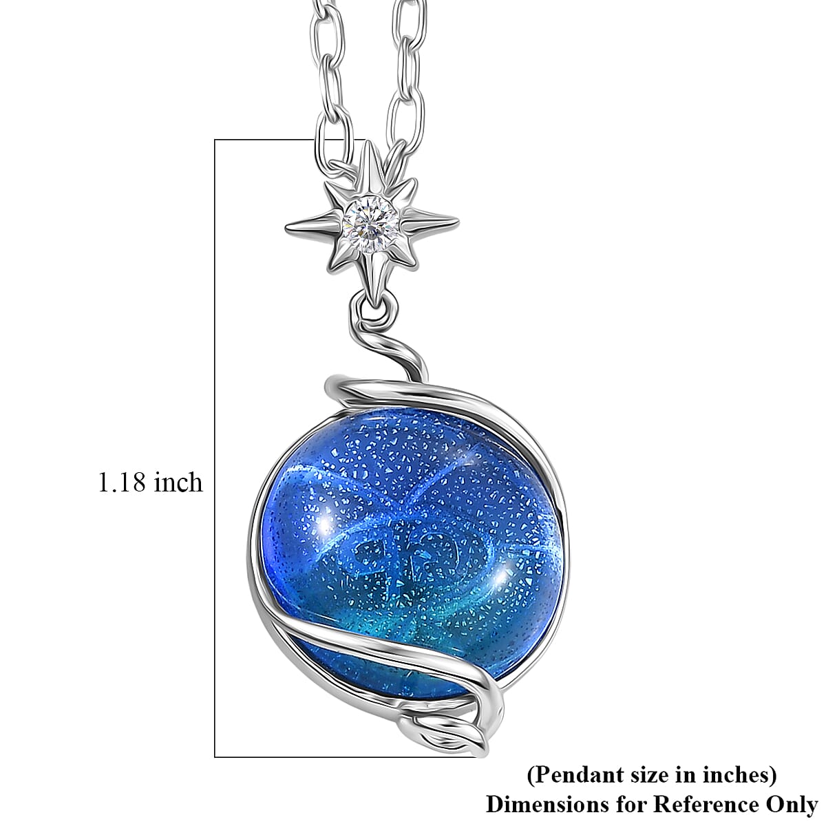 GP Celestial Dream Special Murano Style, White Zircon Pendant Necklace in Rhodium Over Sterling Silver 0.10 ctw (20 Inches) (Del. in 12-15 Days)