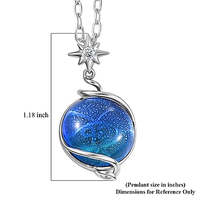 GP Celestial Dream Special Murano Style, White Zircon Pendant Necklace in Rhodium Over Sterling Silver 0.10 ctw (20 Inches)