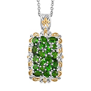 EverTrue Chrome Diopside 3.65 ctw Pendant in 18K YG Plated and Platinum Bond with Stainless Steel Necklace (20 Inches)
