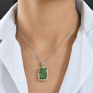 EverTrue Chrome Diopside 3.65 ctw Pendant in 18K YG Plated and Platinum Bond with Stainless Steel Necklace (20 Inches)