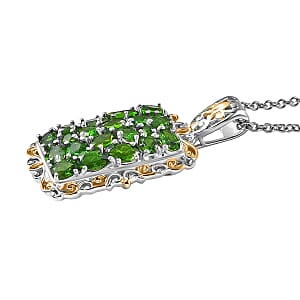 EverTrue Chrome Diopside 3.65 ctw Pendant in 18K YG Plated and Platinum Bond with Stainless Steel Necklace (20 Inches)