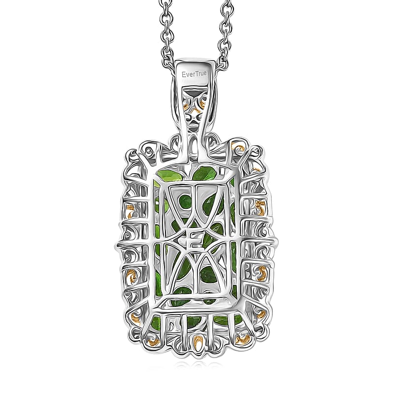 EverTrue Chrome Diopside 3.65 ctw Victorian Filigree Pendant in 18K YG Plated and Platinum Bond with Stainless Steel Necklace (20 Inches)