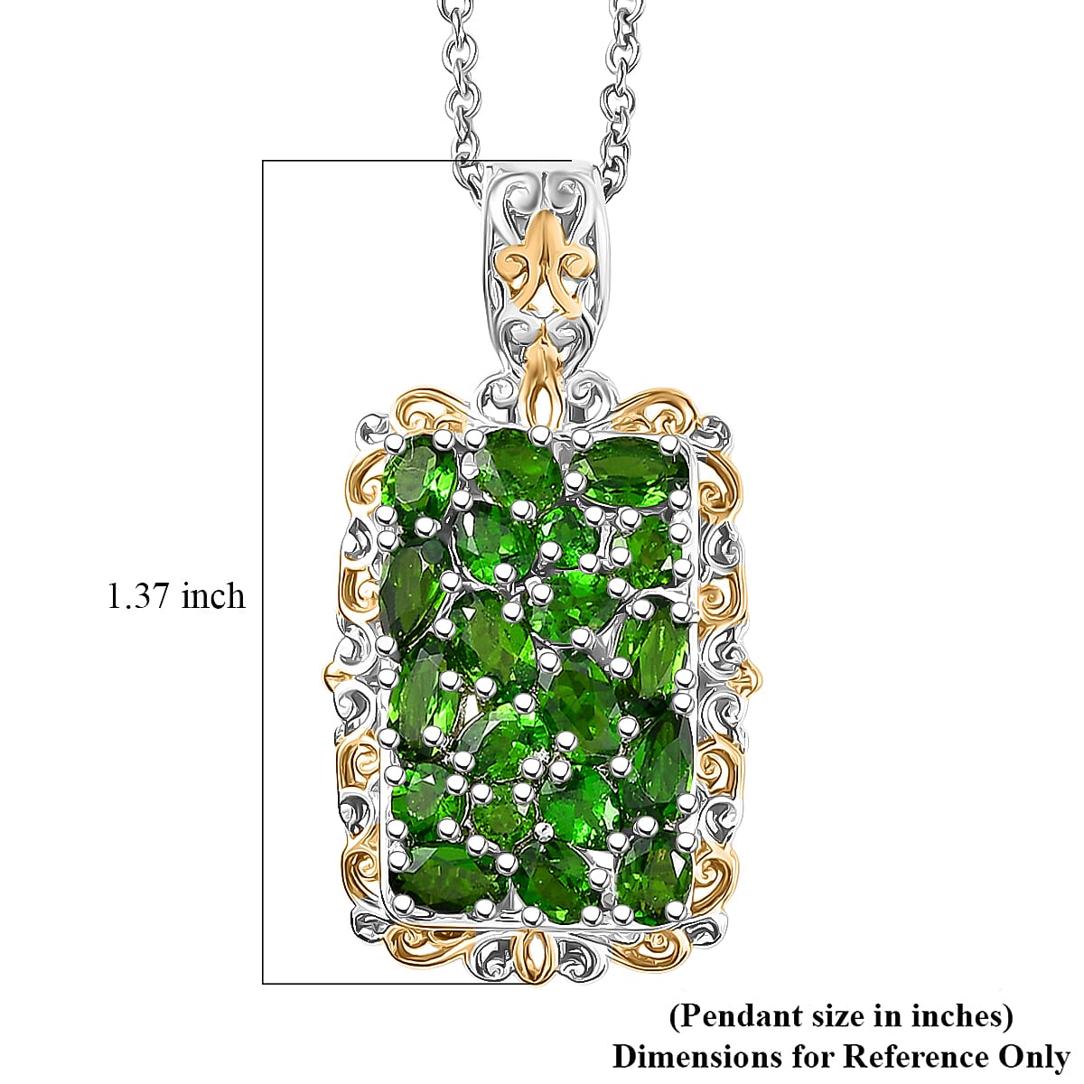 EverTrue Chrome Diopside 3.65 ctw Victorian Filigree Pendant in 18K YG Plated and Platinum Bond with Stainless Steel Necklace (20 Inches)