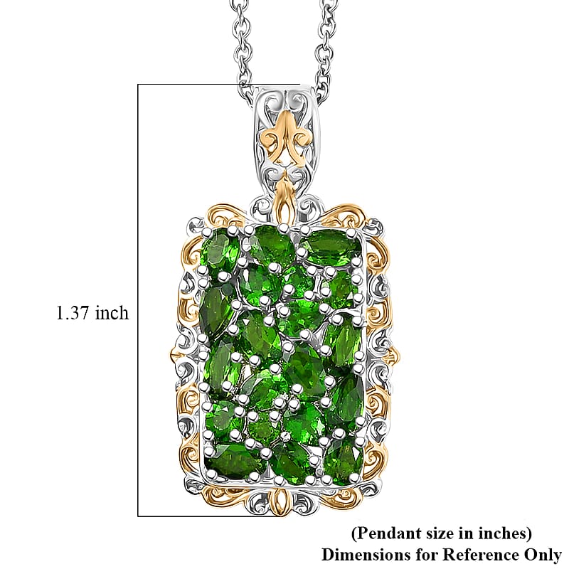 EverTrue Chrome Diopside 3.65 ctw Victorian Filigree Pendant in 18K YG Plated and Platinum Bond with Stainless Steel Necklace (20 Inches)