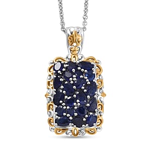 EverTrue Masoala&nbsp;Sapphire&nbsp;(D) 5.85 ctw Victorian Filigree Pendant in 18K YG Plated and Platinum Bond with Stainless Steel Necklace (20 Inches)