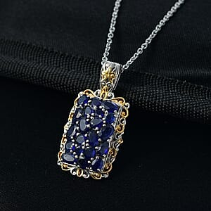 EverTrue Masoala&nbsp;Sapphire&nbsp;(D) 5.85 ctw Victorian Filigree Pendant in 18K YG Plated and Platinum Bond with Stainless Steel Necklace (20 Inches)