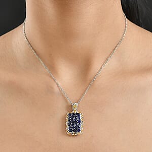 EverTrue Masoala&nbsp;Sapphire&nbsp;(D) 5.85 ctw Victorian Filigree Pendant in 18K YG Plated and Platinum Bond with Stainless Steel Necklace (20 Inches)