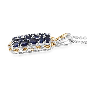 EverTrue Masoala&nbsp;Sapphire&nbsp;(D) 5.85 ctw Victorian Filigree Pendant in 18K YG Plated and Platinum Bond with Stainless Steel Necklace (20 Inches)