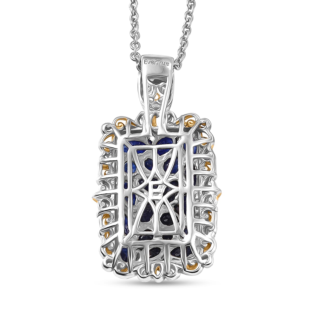 EverTrue Masoala&nbsp;Sapphire&nbsp;(D) 5.85 ctw Victorian Filigree Pendant in 18K YG Plated and Platinum Bond with Stainless Steel Necklace (20 Inches) image number 4