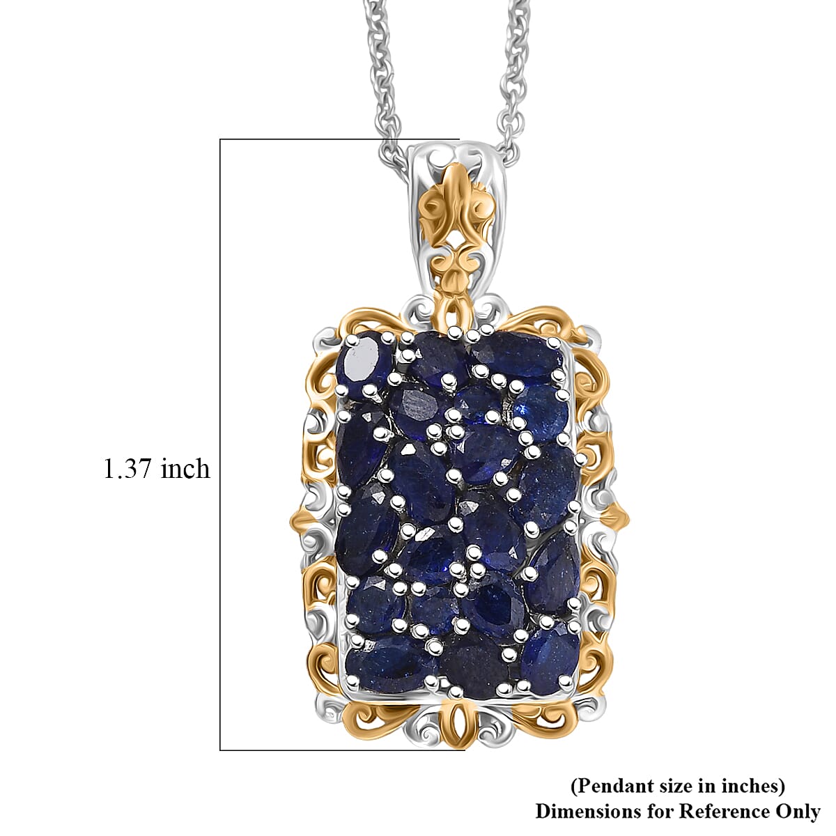 EverTrue Masoala&nbsp;Sapphire&nbsp;(D) 5.85 ctw Victorian Filigree Pendant in 18K YG Plated and Platinum Bond with Stainless Steel Necklace (20 Inches) image number 5