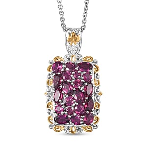 EverTrue Orissa Rhodolite Garnet 5.30 ctw Victorian Filigree Pendant in 18K YG Plated and Platinum Bond with Stainless Steel Necklace (20 Inches)