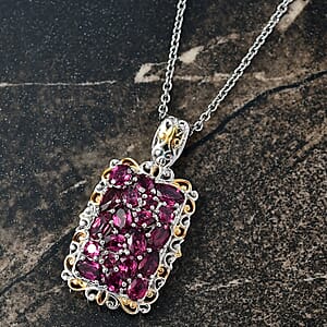 EverTrue Orissa Rhodolite Garnet 5.30 ctw Victorian Filigree Pendant in 18K YG Plated and Platinum Bond with Stainless Steel Necklace (20 Inches)